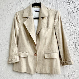 NWOT Alice + Olivia Long Sleeve Linen Blend Notch Lapel Blazer Beige Women S/P