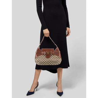 Gucci GG Canvas Pelham Horsebit Monogram Braided Strap Shoulder Bag Brown / Tan