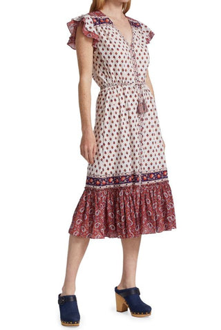 Veronica Beard Tinzia Mixed Paisley Tassel Midi Dress Red Multi Women's Small