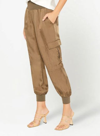 Cinq à Sept Giles Satin Cargo High Rise Jogger Pants Olive Brown Women's XS