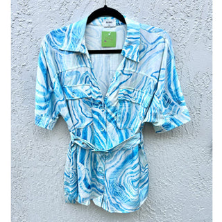 Suboo Psychedelic Agate Print Shirt & Elastic Waist Shorts Set Blue Womens Small
