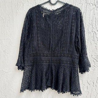 $395 Rebecca Taylor Bell Sleeve 100% cotton Embroidered Top Blouse Black US 10