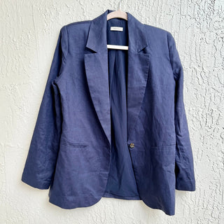 Parentezi Ainoha 100% Linen Long Sleeve Single Button Blazer Navy Blue Women's S