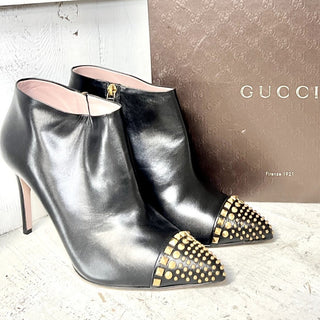 Gucci Coline Leather Studded Pointed Stilettos Ankle Boots Black Women's 40 / 9