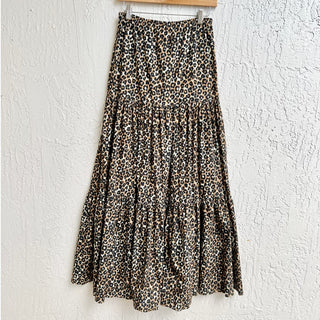 Pinko Elastic Waist Leopard Print Tiered Maxi Skirt Brown Black Women's Medium