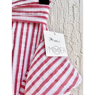 NWT Fanco Coral Stripe High Low Hem Ruffle Maxi Skirt Tie Waist Red Womens Small