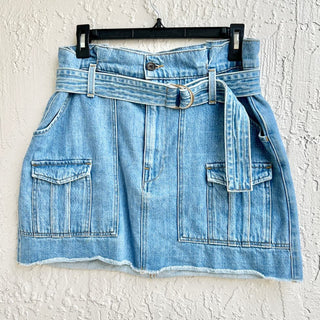Frame Dana High Waisted Belted Denim Paperbag Mini Skirt Blue Women 27 / US 4