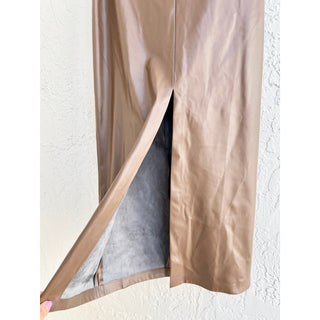 NWT Lovers + Friends Angelica Faux Leather Slit Maxi Skirt Brown Women's XS