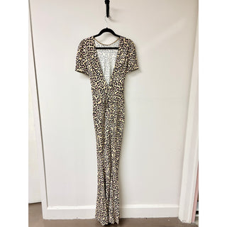 Givenchy Leopard Puff Sleeve Maxi Dress Cream / Black Women's Size 38 FR / US 4