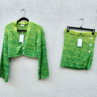 NWT Lovers And Friends Crop Top & Genia Knit Skirt Set Green Ombre Women's Small
