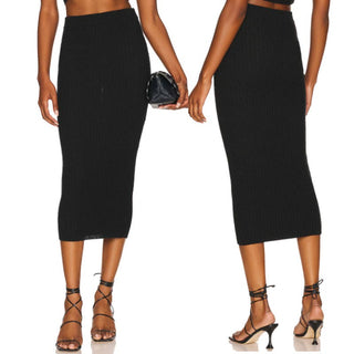 Camila Coelho Joss Pull On High Waisted Knit Midi Skirt Black Women's Size XS