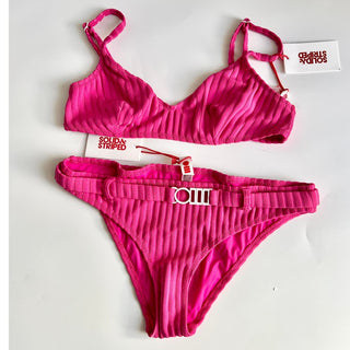 NWT Solid & Striped The Rachel Belt Top & Bottom Set Solid Rib Orchid Women's M