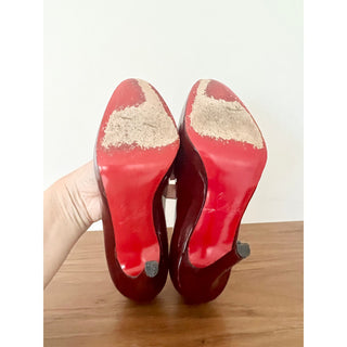 Christian Louboutin Leather Stiletto Heels Pumps Shoes Womens Burgundy 36/6
