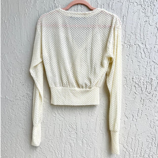 NWOT Lioness Ghauri Long Sleeve V-Neck Button Down Knit Coverup Top Cream XS