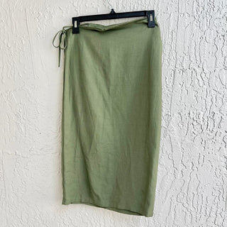 Lioness Fazio Side Cutout Mid Rise Straight Fit Midi Skirt Khaki Green Womens XS
