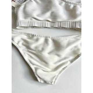 NWT Jessica Simpson One Shoulder Slash Bikini Top&Cut Out Hipster Bottoms White