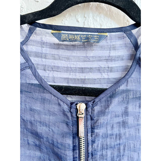 Zara Striped Organza Long Sleeve Full Zip Bomber Sheer Jacket Navy Womens Medium
