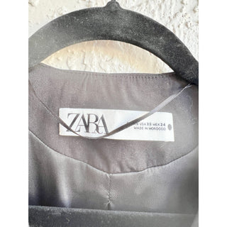 Zara 100% Cotton Long Puff Sleeve V-Neck Blazer Jacket Black Women's Size XS