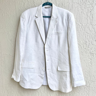 Mojito Collection Linen Long Sleeve Notch Lapel Two Button Blazer White Men's L