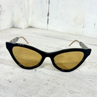 Gucci GG0597S Black Acetate Yellow Lens Cat Eye Sunglasses