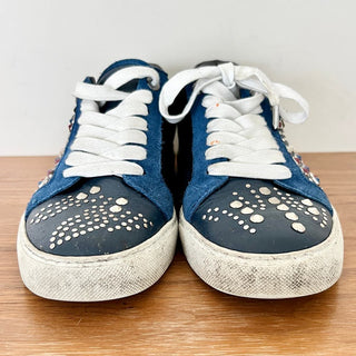 Zadig&Voltaire Suede Leather Studded Jungle Clous Sneakers Blue Womens Sz 37/7