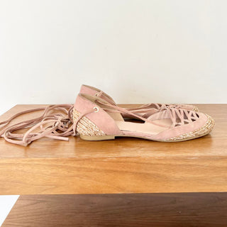 Stuart Weitzman Leather Raffia Strappy Espadrilles Flat Sandals Pink Women's 6.5
