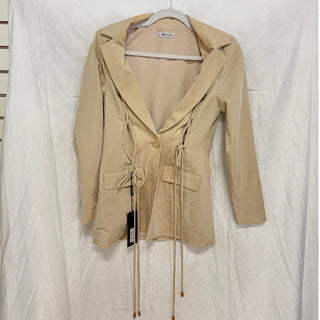NWT Misook Modern Single Button Jacket with Lace Tie Detail Biscotti Women's XS