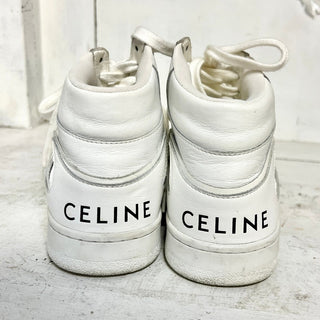 Celine CT-01 Z Leather Trainer High Top Sneakers Optic White Women's Size 36/5.5