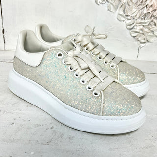 Alexander McQueen Low Top Chunky Sneaker Silver Glitter Women's Size 40E / 10