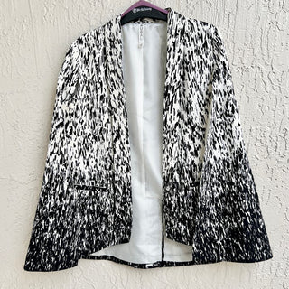 Mural Printed Open Front Cape Blazer Black White Women's Size Small