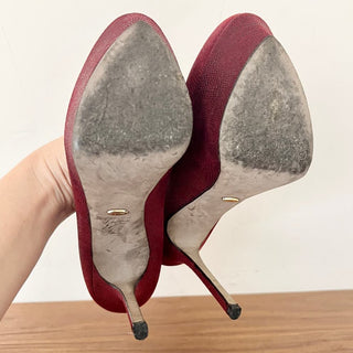 Sergio Rossi Embossed Platform Stiletto Heels Shoes Burgundy Women's Size 37 / 7