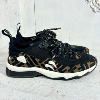 Fendi FF Freedom Patchwork Low Top Technical Mesh Sneakers Black Tobacco 39 / 9