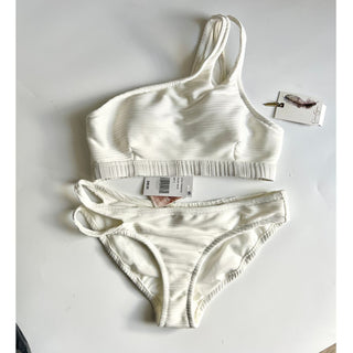 NWT Jessica Simpson One Shoulder Slash Bikini Top&Cut Out Hipster Bottoms White