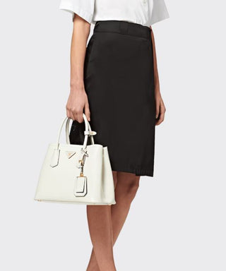Prada Double Saffiano Leather Shoulder Bag White Women's Medium