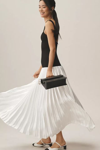NWT Delfi Collective Caroline Pleated Colorblock Maxi Dress Black Women's Medium