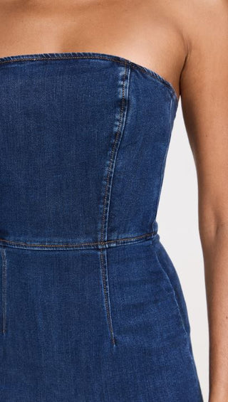 NWT Reformation Jeans Eugenia Denim Strapless Midi Dress Simcoe Blue Women's 4