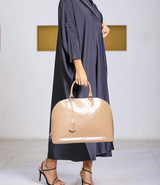 Louis Vuitton Rose Florentine Monogram Vernis Alma GM Satchel Bag Beige