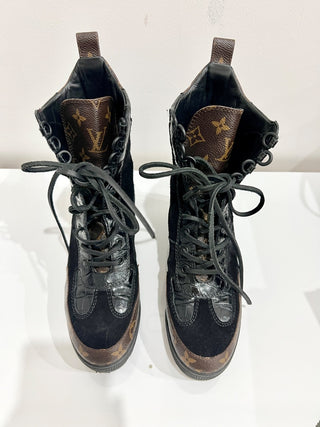 Louis Vuitton Suede Calfskin Monogram Laureate Platform Desert Boots 37/US 6.5