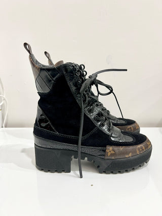 Louis Vuitton Suede Calfskin Monogram Laureate Platform Desert Boots 37/US 6.5