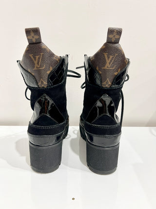 Louis Vuitton Suede Calfskin Monogram Laureate Platform Desert Boots 37/US 6.5