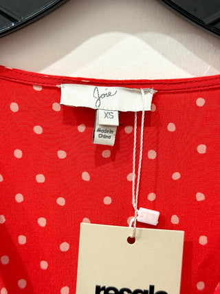Joie 100% Silk Polka Dot Long Sleeve V-Neck Blouse Top Red/White Women's Size XS