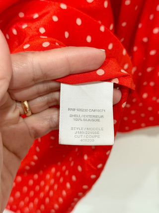 Joie 100% Silk Polka Dot Long Sleeve V-Neck Blouse Top Red/White Women's Size XS