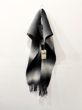 100% Wool Multi-Color Fringe Hem Long Head Scarf Black/Gray Women's One Size