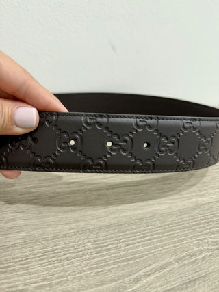 Gucci Interlocking Silver GG Buckle Embossed Leather Hip Belt Brown 80 cm / 32''