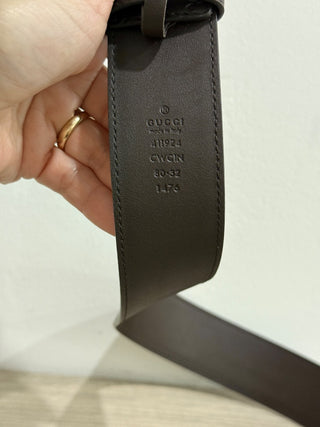 Gucci Interlocking Silver GG Buckle Embossed Leather Hip Belt Brown 80 cm / 32''