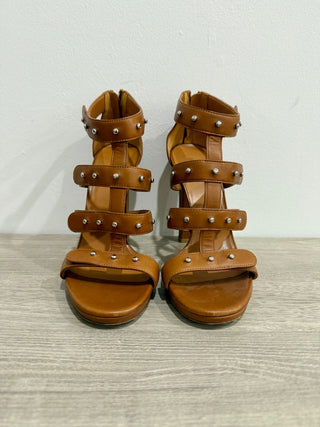 Gucci Leather Sigourney Studded Gladiator Platform Sandals Brown Women's 39/8.5