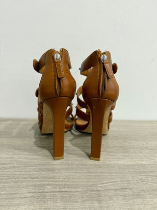 Gucci Leather Sigourney Studded Gladiator Platform Sandals Brown Women's 39/8.5