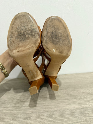 Gucci Leather Sigourney Studded Gladiator Platform Sandals Brown Women's 39/8.5