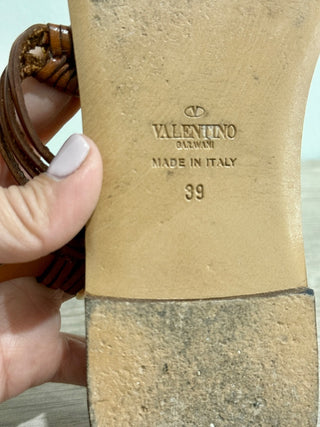 Valentino Turquoise Scarab Leather Ankle Strap Flat Sandals Brown Womens 39/US 9