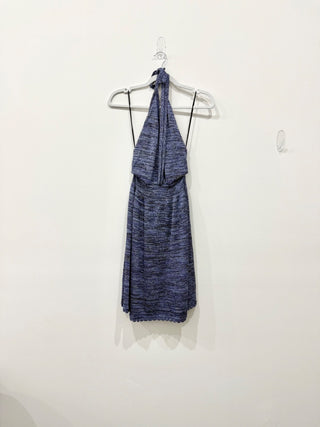 M Missoni Metallic Knit Plunging V-Neck Tie A-Line Dress Purple Women's Size 36